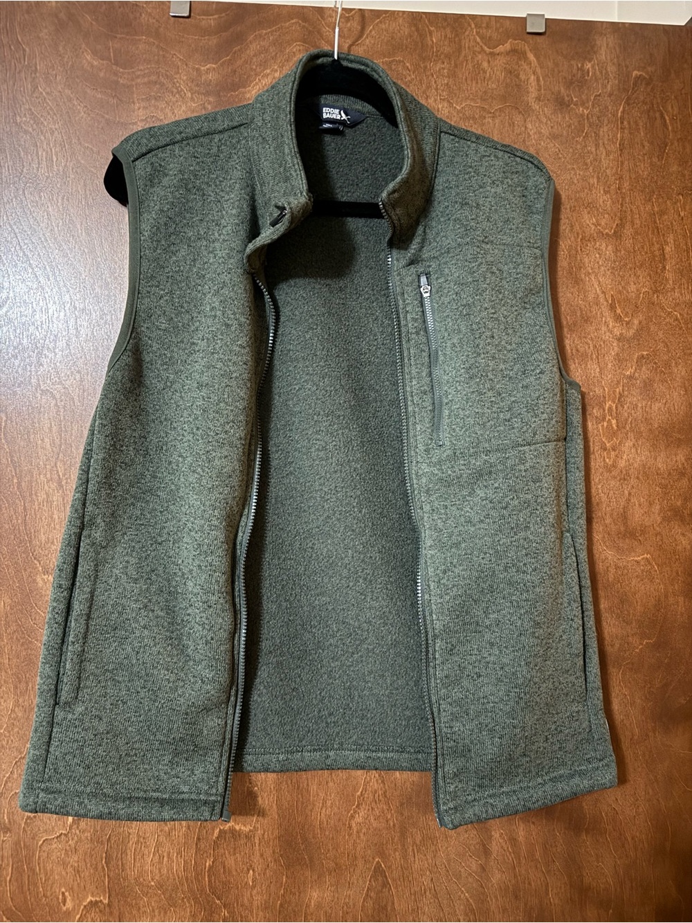 Eddie Bauer Olive Green Fleece Vest with Zip Chest Pocket